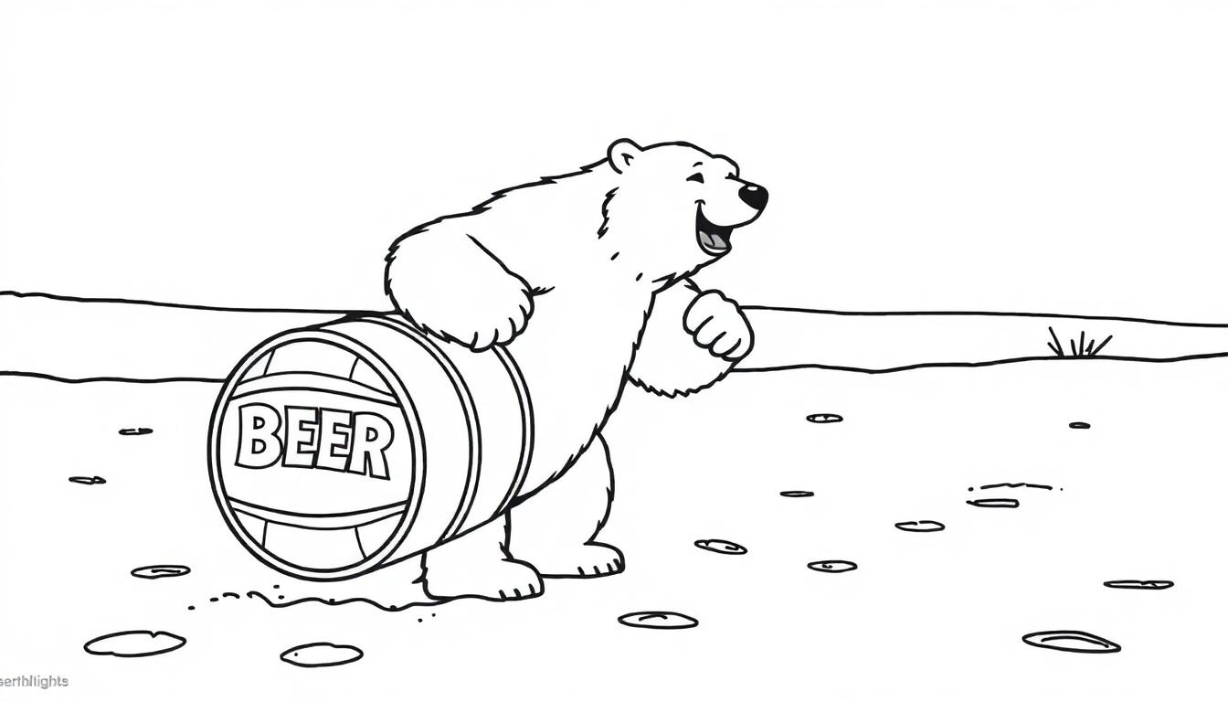 IJsbeer rolt biervat kleurplaat