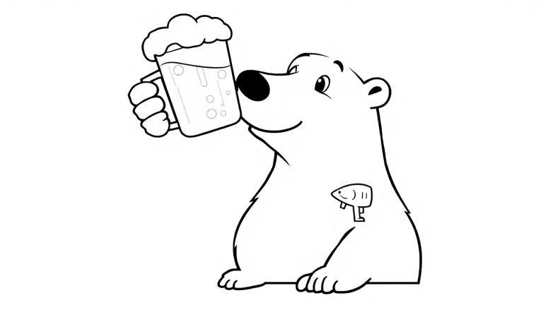 Kleurplaat van een ijsbeer met een bierpul