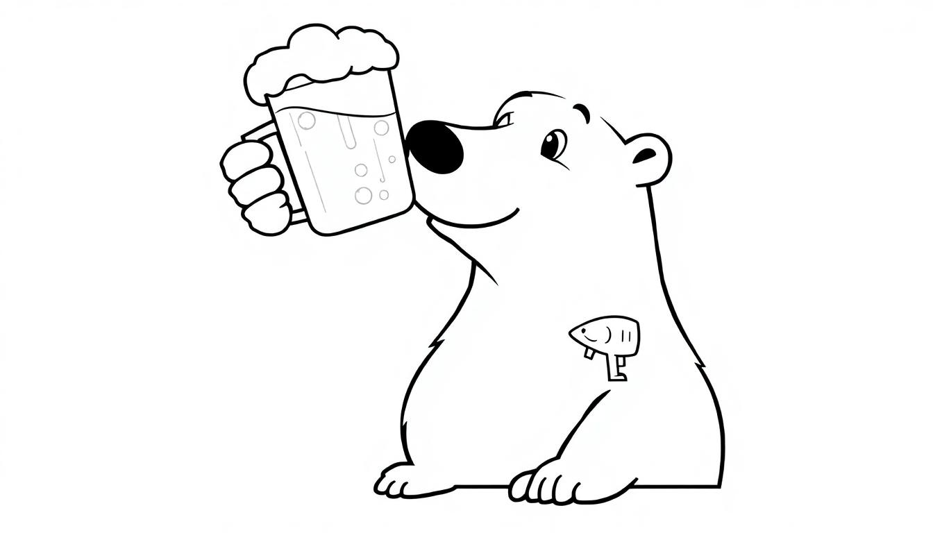 Kleurplaat van een ijsbeer met een bierpul