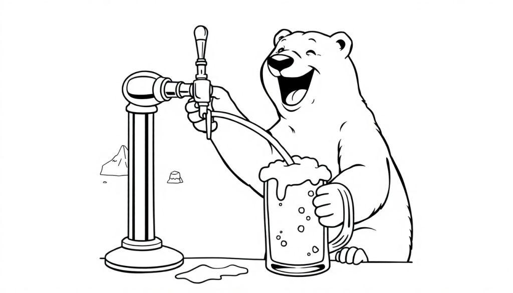 IJsbeer tapt bier kleurplaat