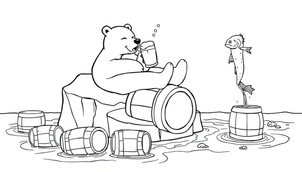 IJsbeer met biervaten kleurplaat