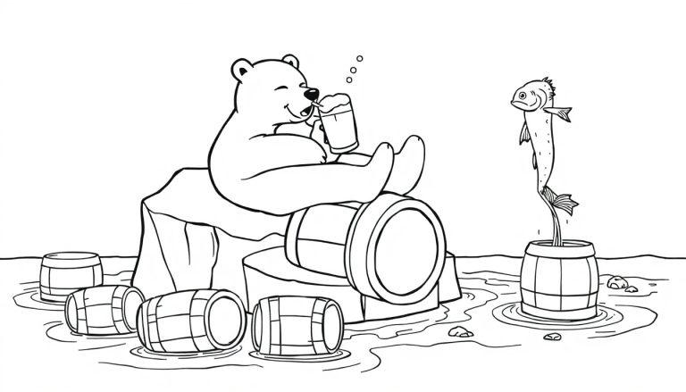 IJsbeer met biervaten kleurplaat