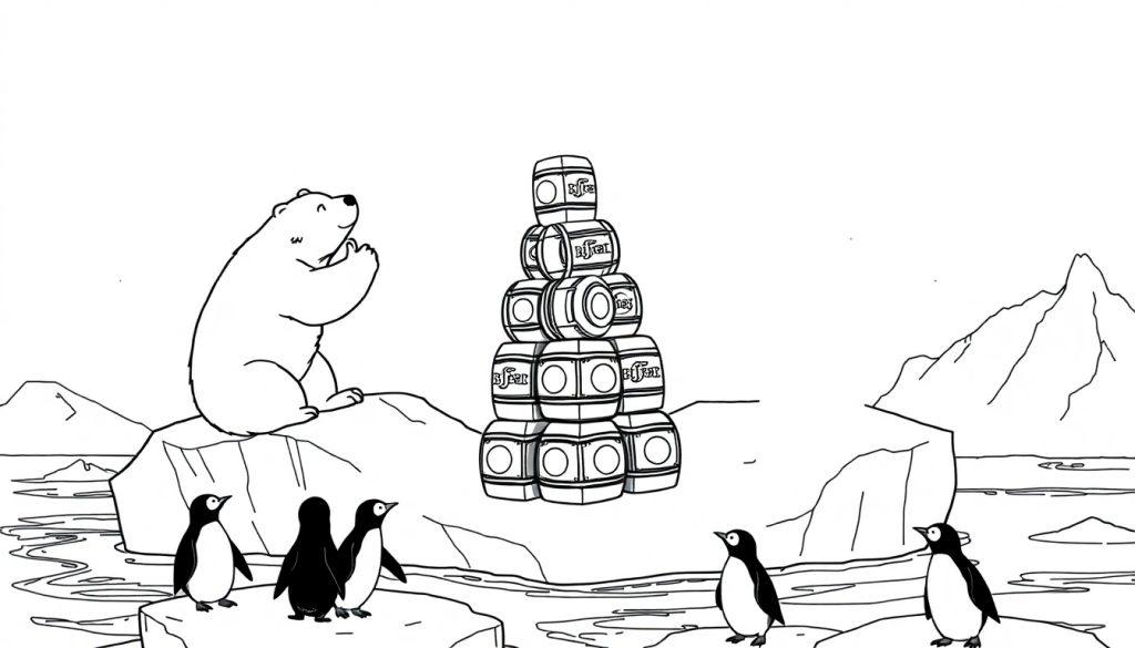 IJsbeer met Biffal vaten kleurplaat