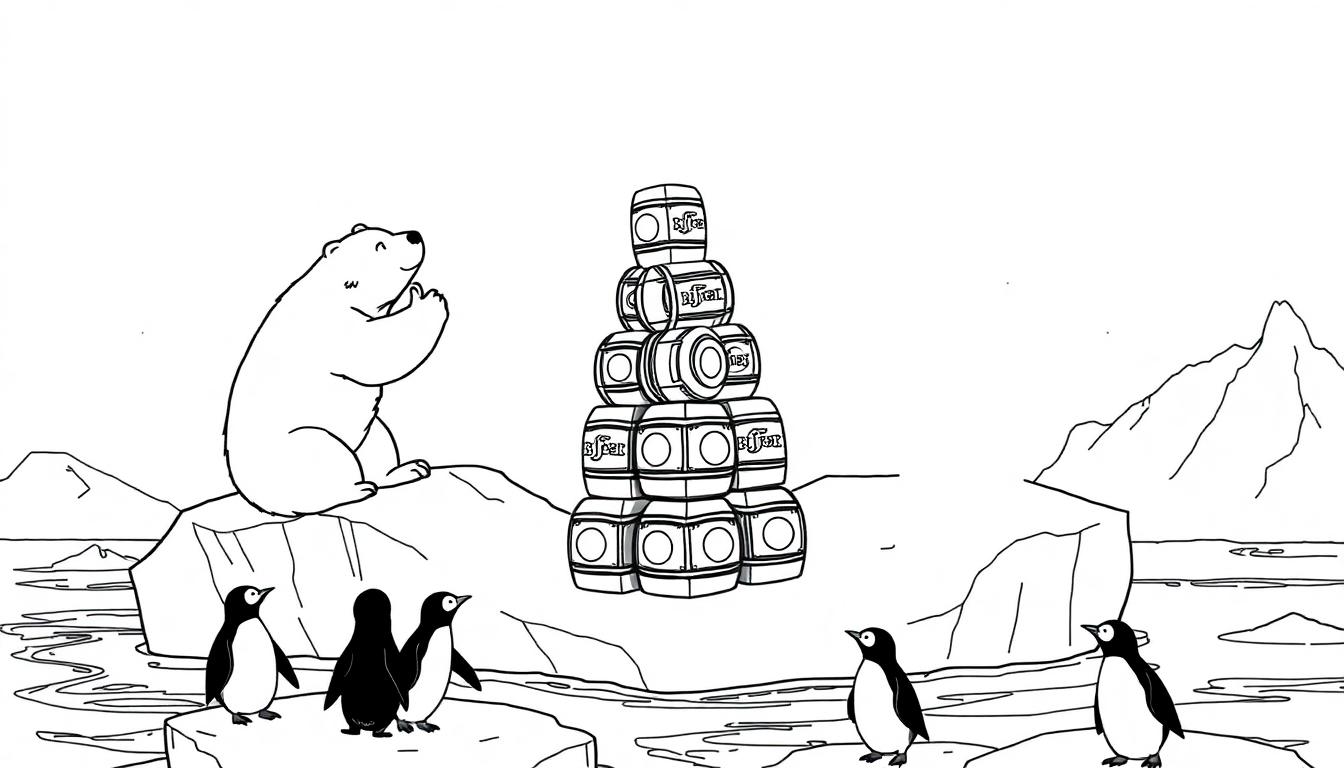 IJsbeer met Biffal vaten kleurplaat