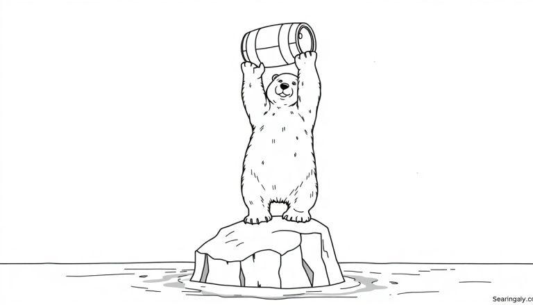 IJsbeer met biervat op een ijsberg kleurplaat