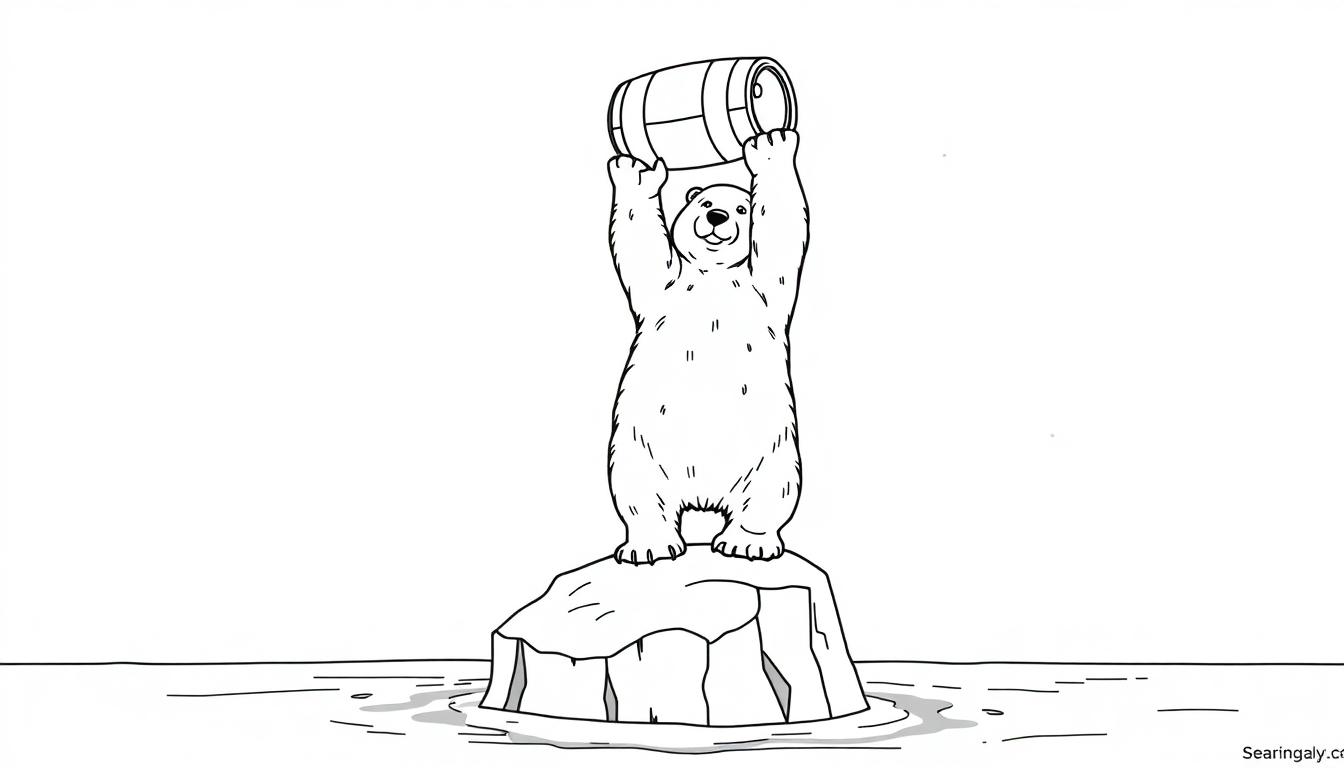 IJsbeer met biervat op een ijsberg kleurplaat