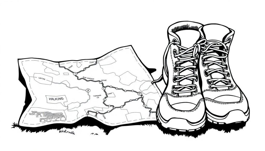 Wandelkaart en wandelschoenen kleurplaat voor de Vierdaagse!