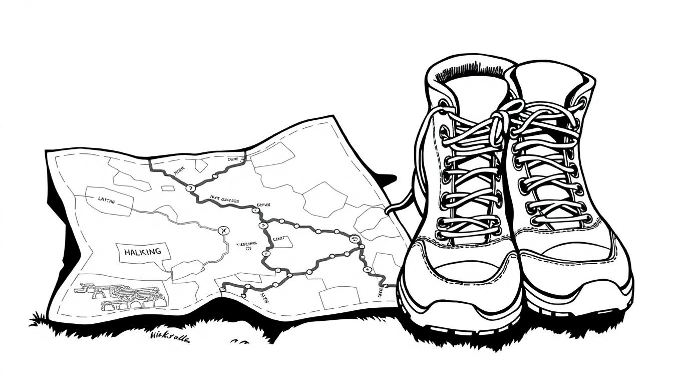 Wandelkaart en wandelschoenen kleurplaat voor de Vierdaagse!