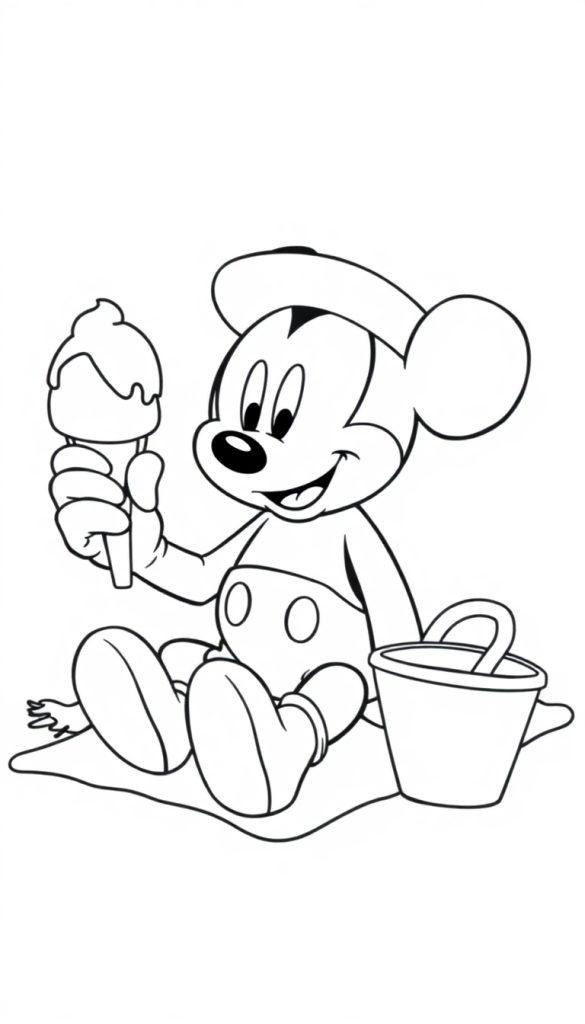 Mickey Mouse zomer kleurplaat met ijsje