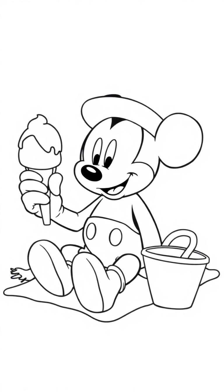 Mickey Mouse zomer kleurplaat met ijsje