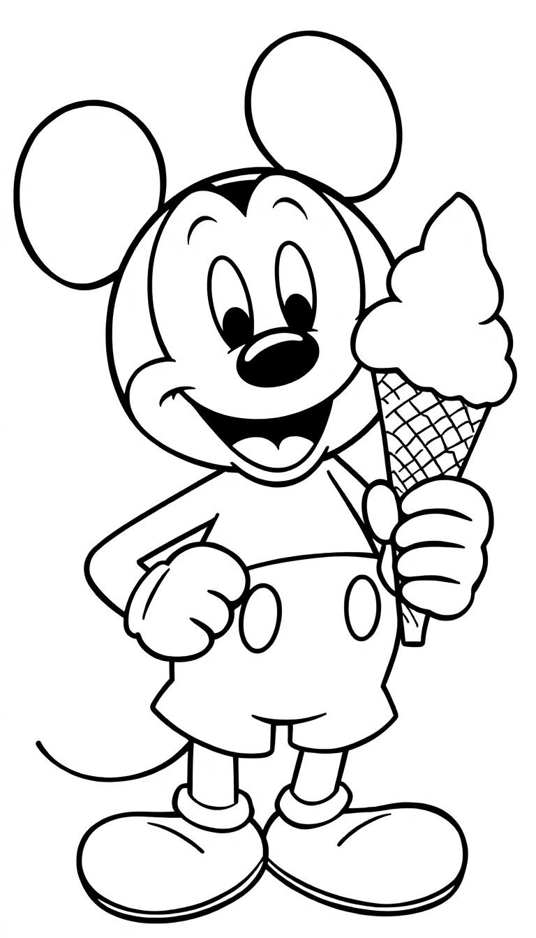 Mickey Mouse met ijsje kleurplaat