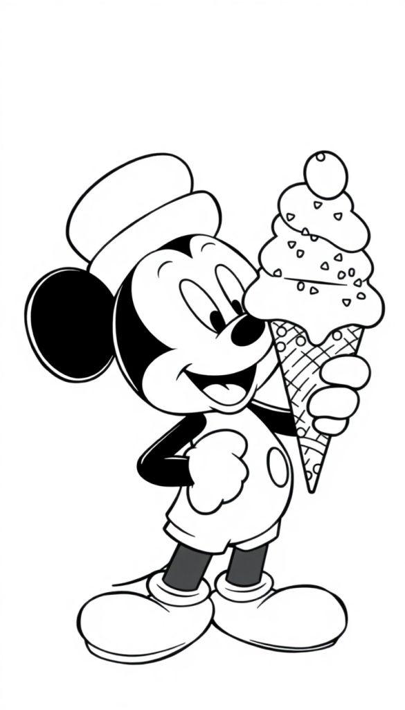 Mickey Mouse kleurplaat met ijsje