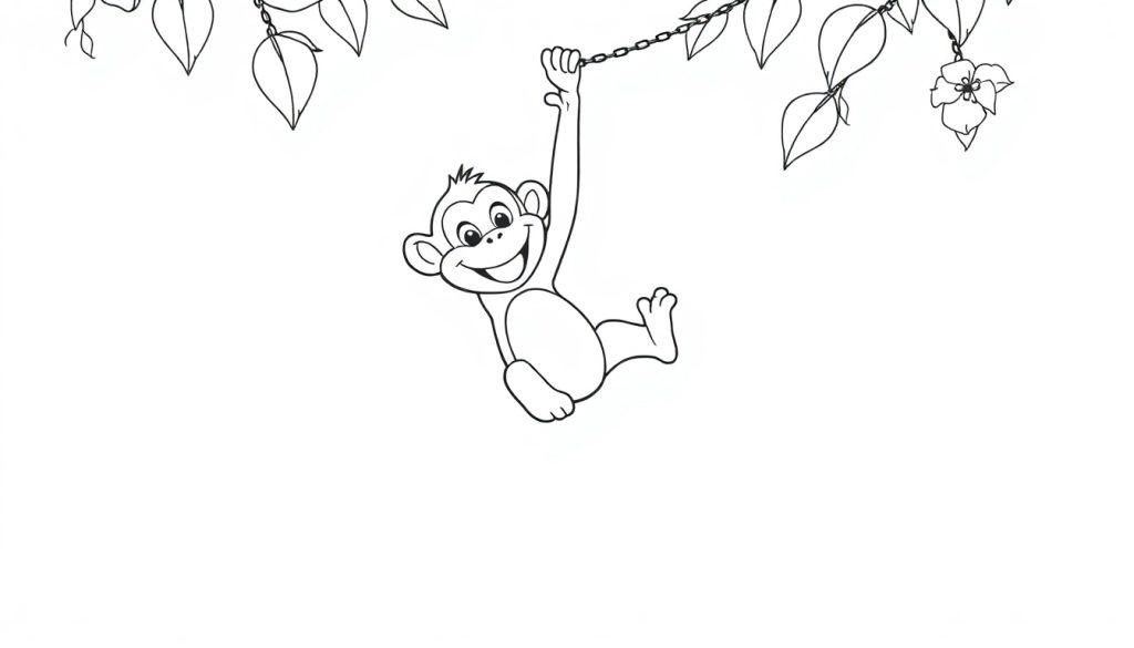 Schattige slingeraap kleurplaat danst vrolijk