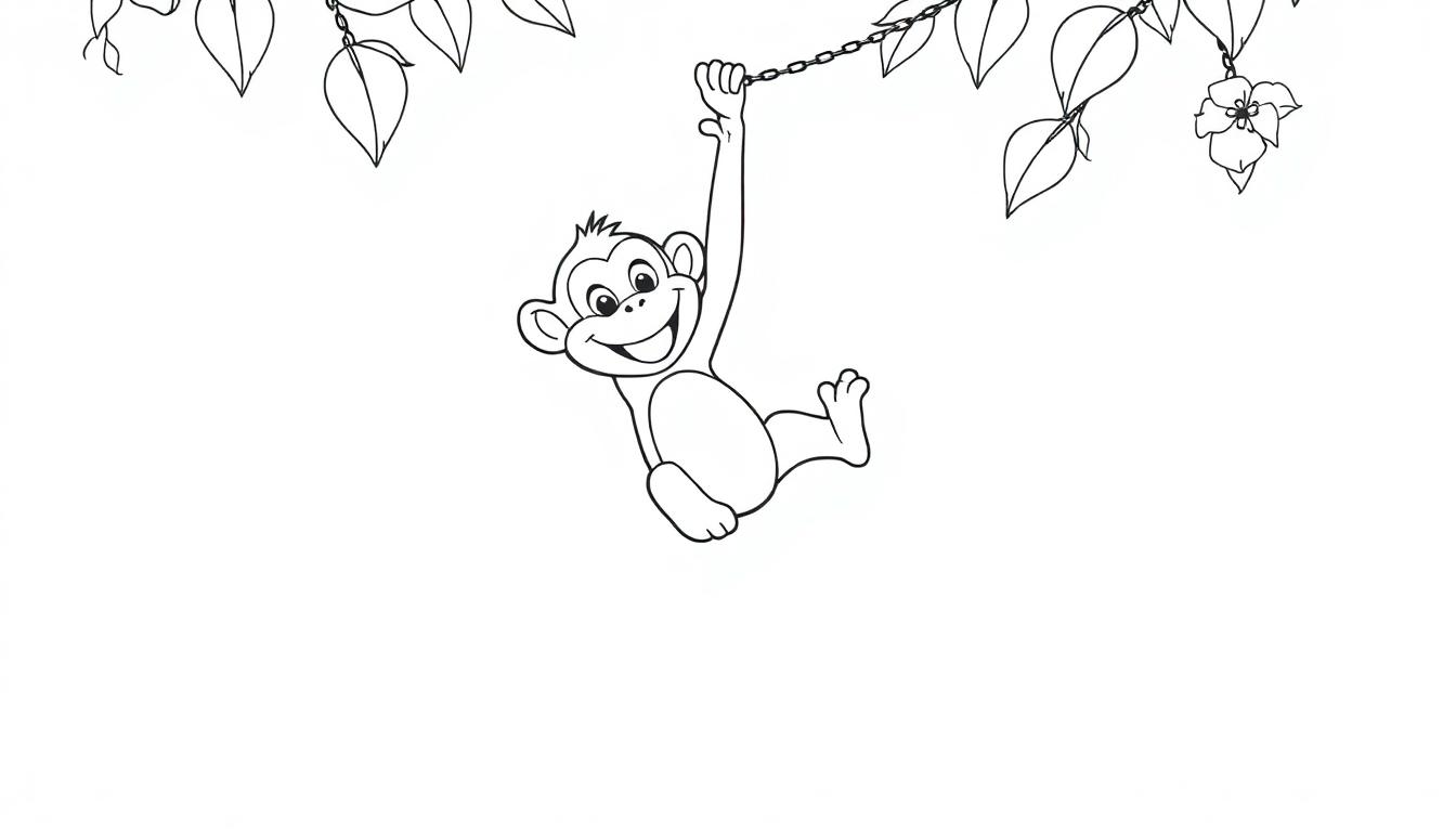 Schattige slingeraap kleurplaat danst vrolijk