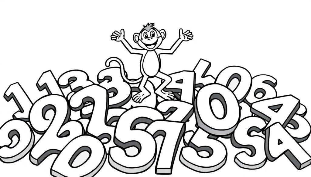 Een vrolijke kleurplaat van een aap op cijfers.