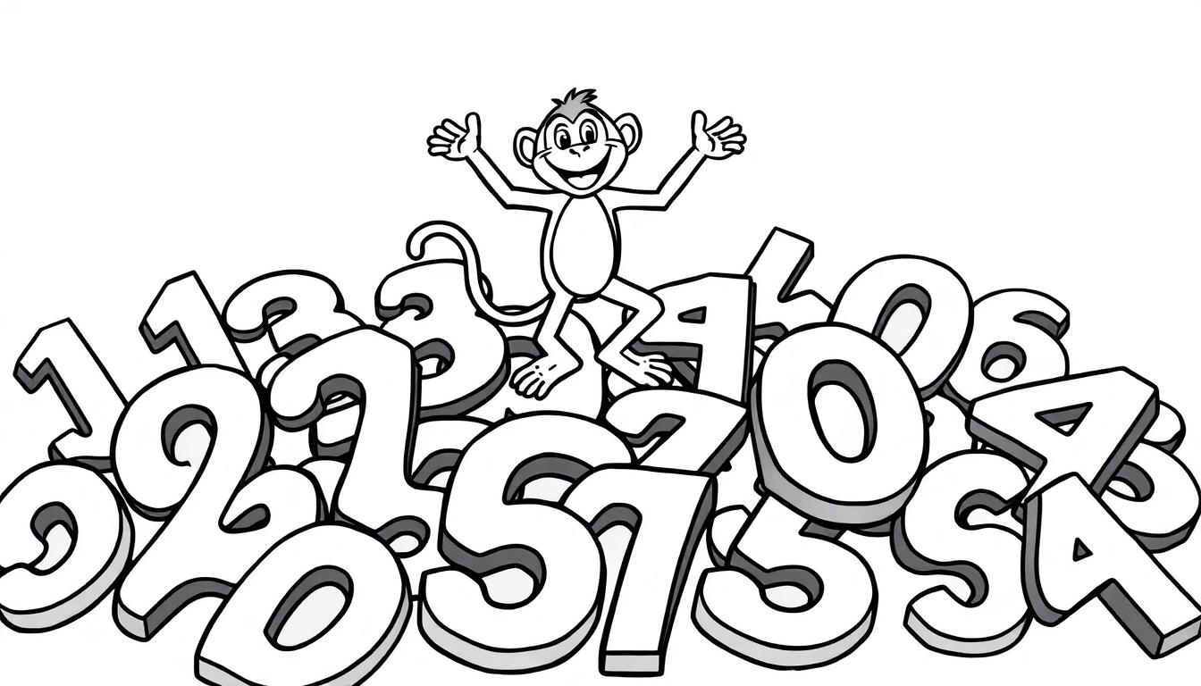 Een vrolijke kleurplaat van een aap op cijfers.