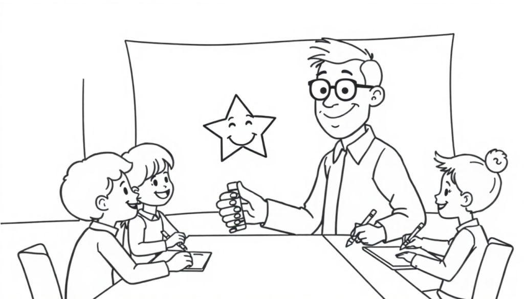Kleurplaat van Meester Filip in 2A met een ster op het bord.