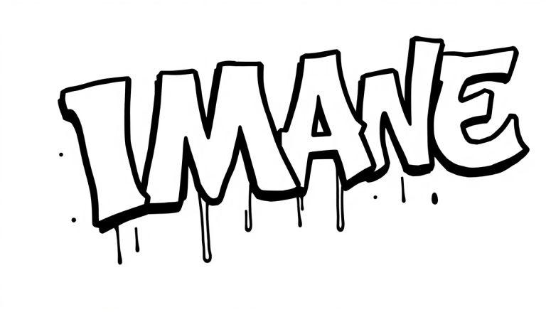 Kleurplaat van het woord Imane in graffiti stijl.