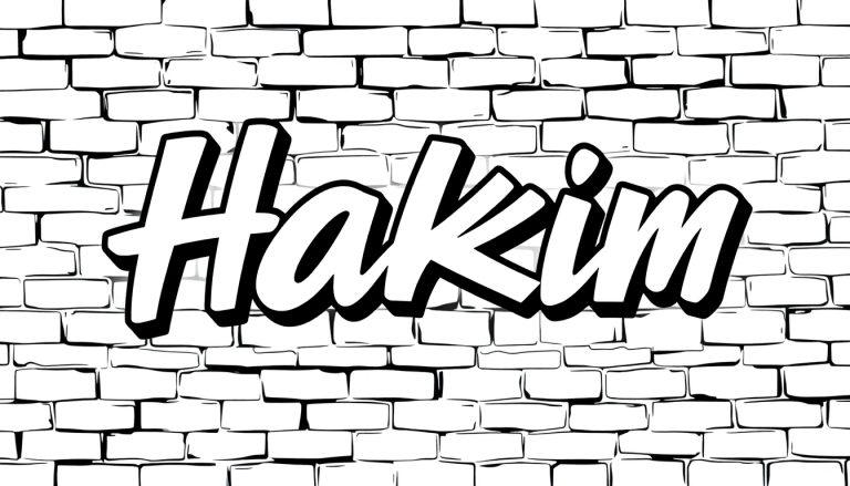 Kleurplaat van graffiti letters met de naam Hakim.