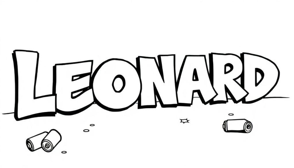 Kleurplaat met de naam LEONARD in graffiti-stijl.