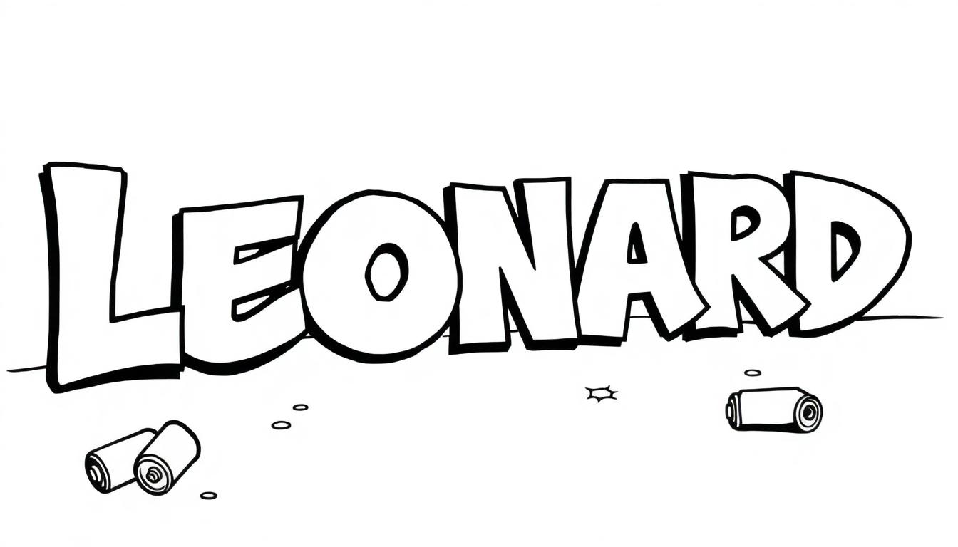 Kleurplaat met de naam LEONARD in graffiti-stijl.