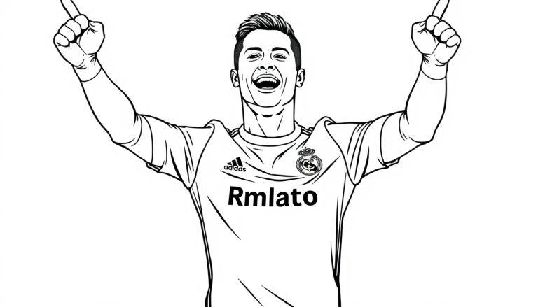 Kleurplaat van Cristiano Ronaldo in Real Madrid shirt