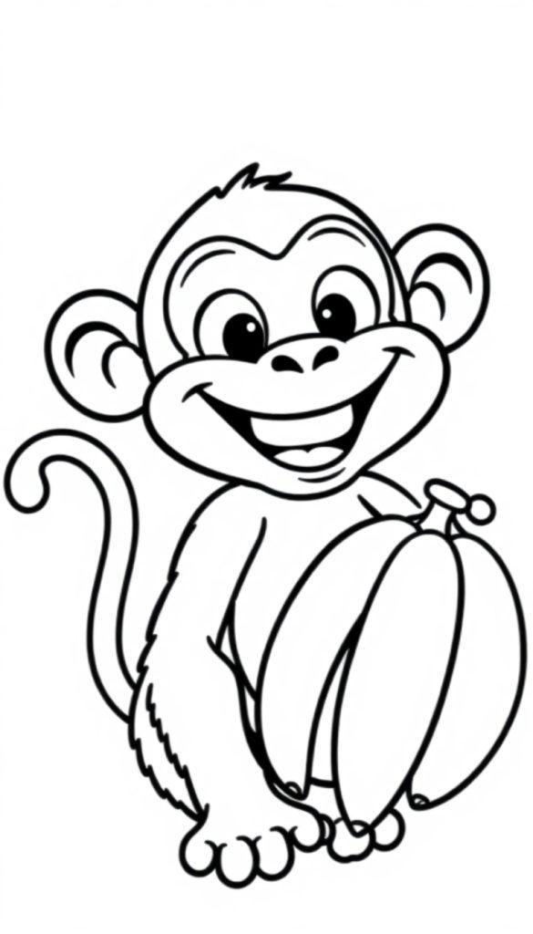 Kleurplaat van een blije aap met bananen