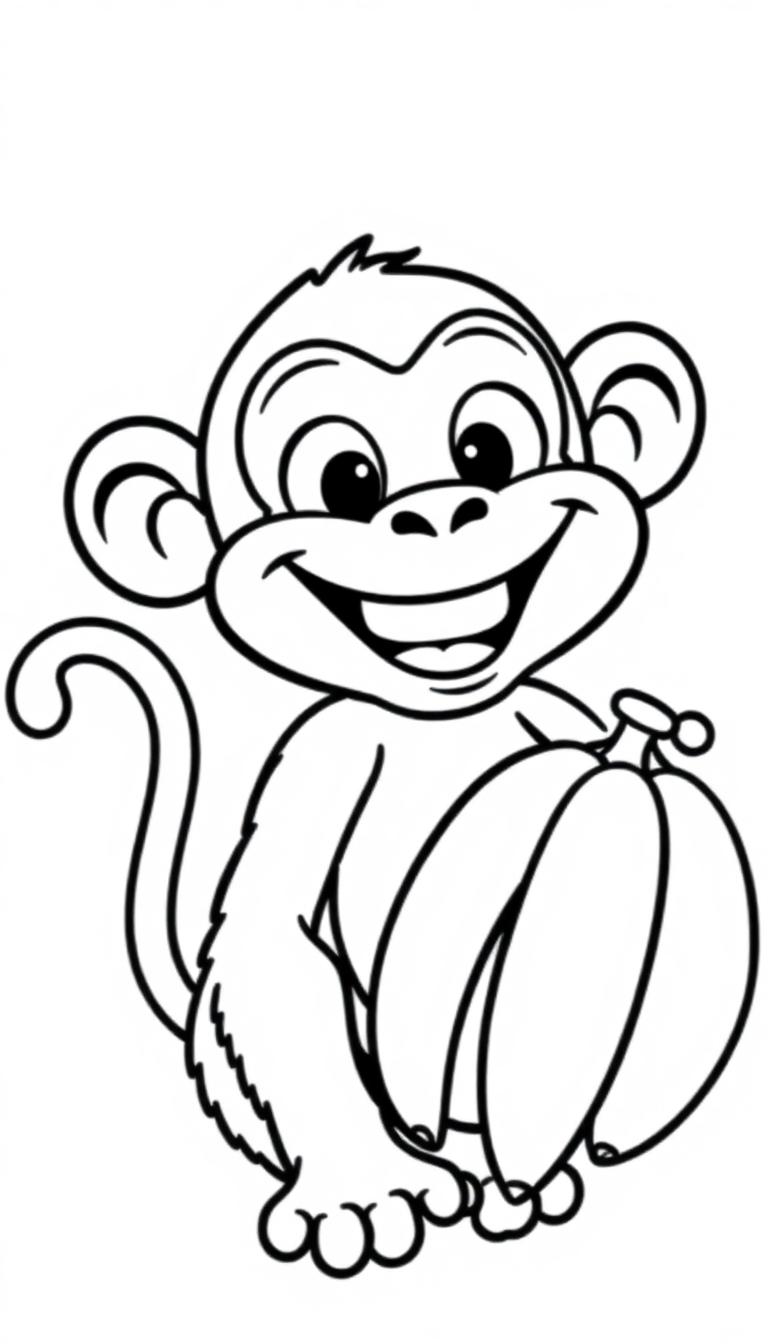 Kleurplaat van een blije aap met bananen