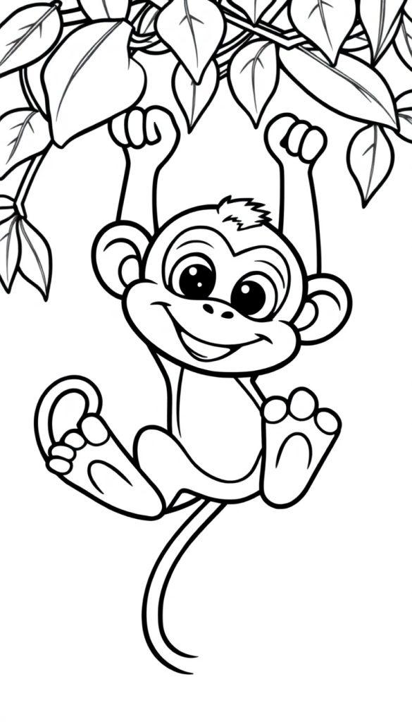 Kleurplaat van een slingerende aap.