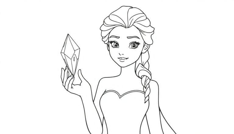 Kleurplaat van Elsa met een ijskristal