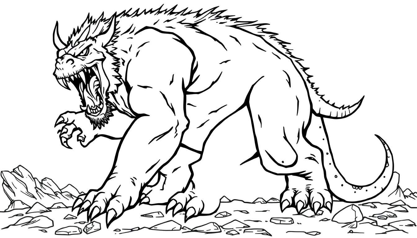 Kleurplaat van een woest monster met scherpe klauwen.