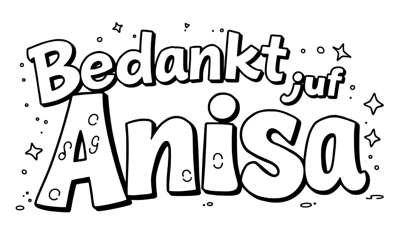 Kleurplaat met graffiti tekst 'Bedankt juf Anisa'