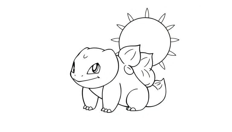 Zwart-witte kleurplaat van Bulbasaur.