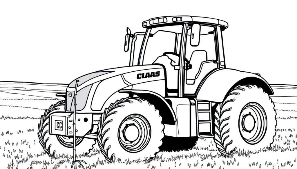 Kleurplaat van een Claas Axion 960 tractor in een veld.