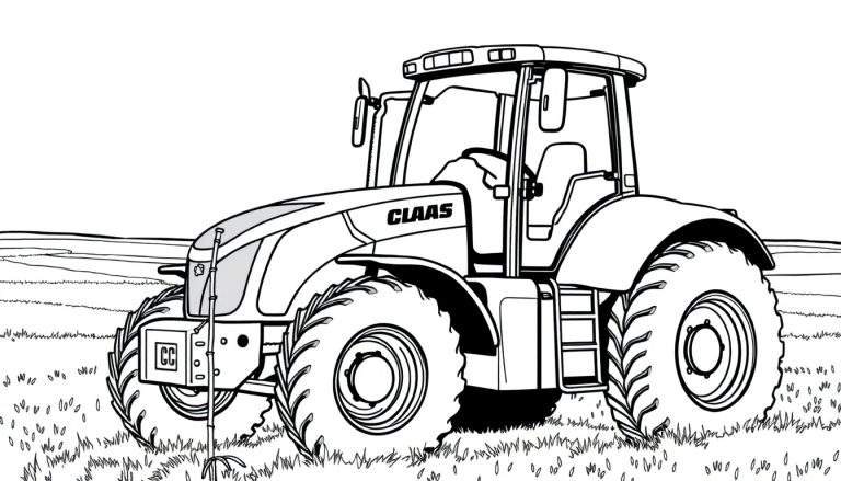 Kleurplaat van een Claas Axion 960 tractor in een veld.