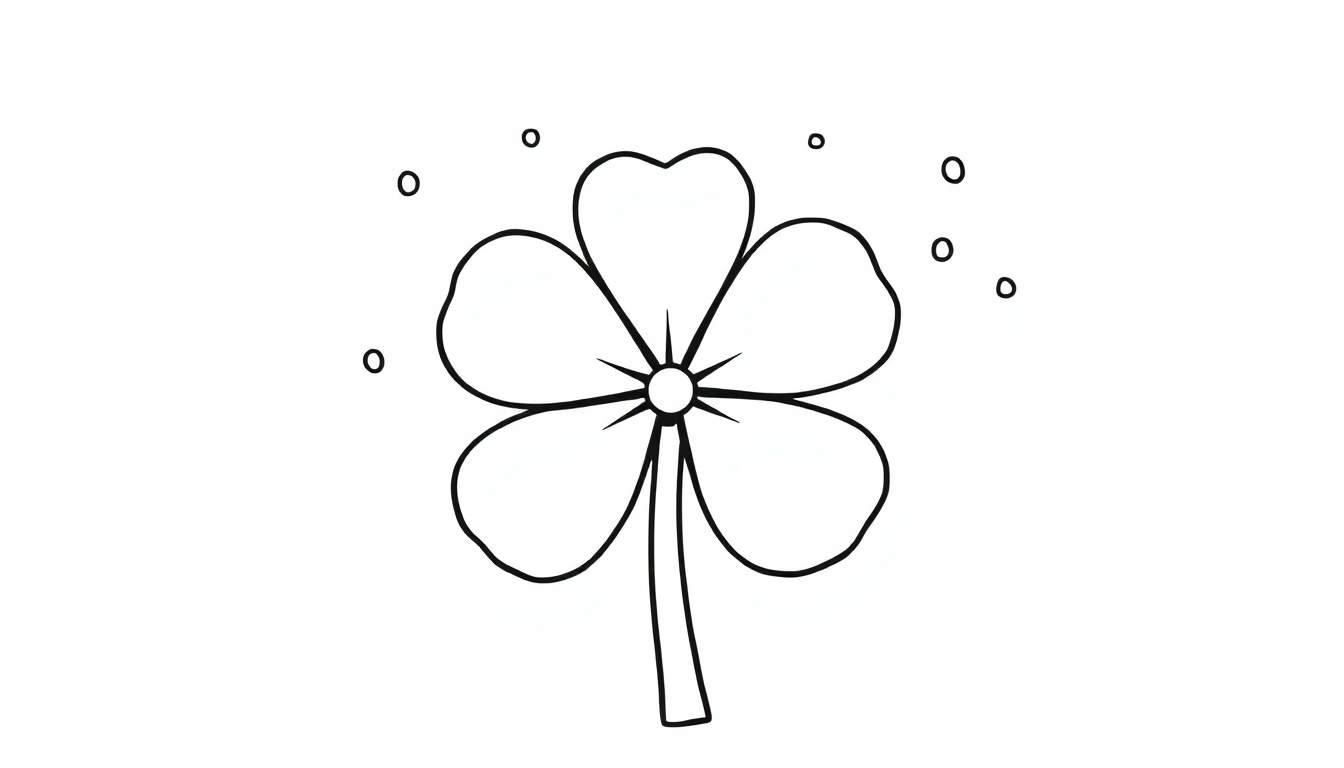 Kleurplaat van een klavertje vier in de regen.