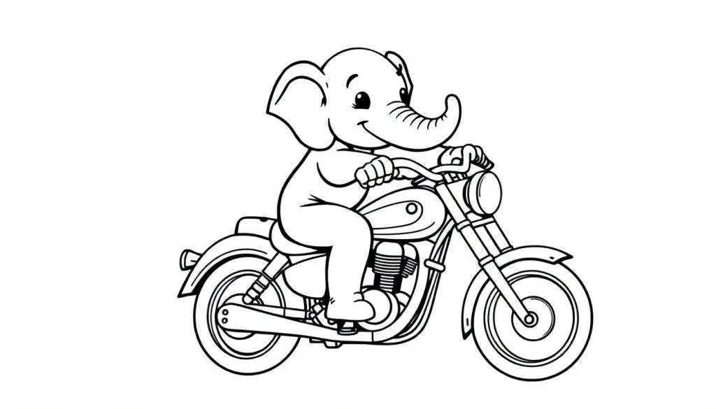 Kleurplaat van een olifant op een chopper