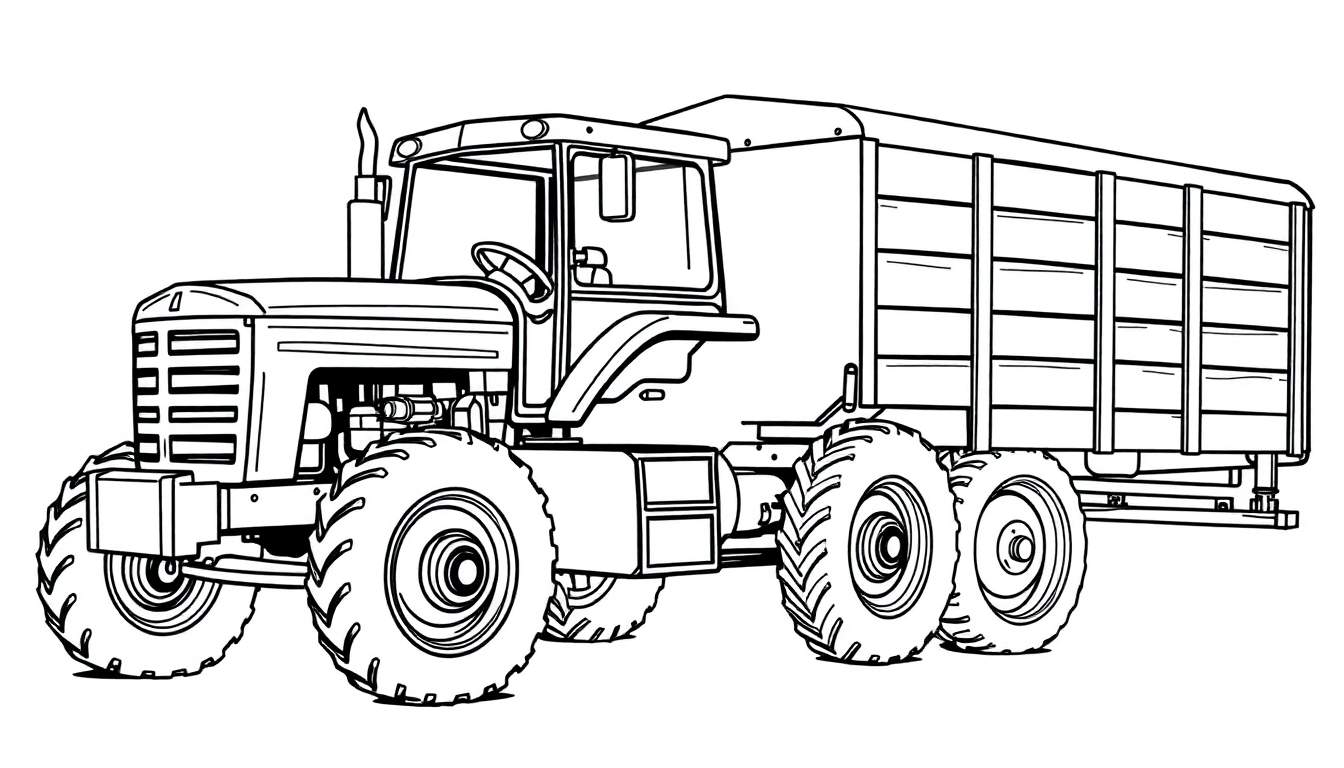 Kleurplaat van een oude Fendt trekker met een aanhanger