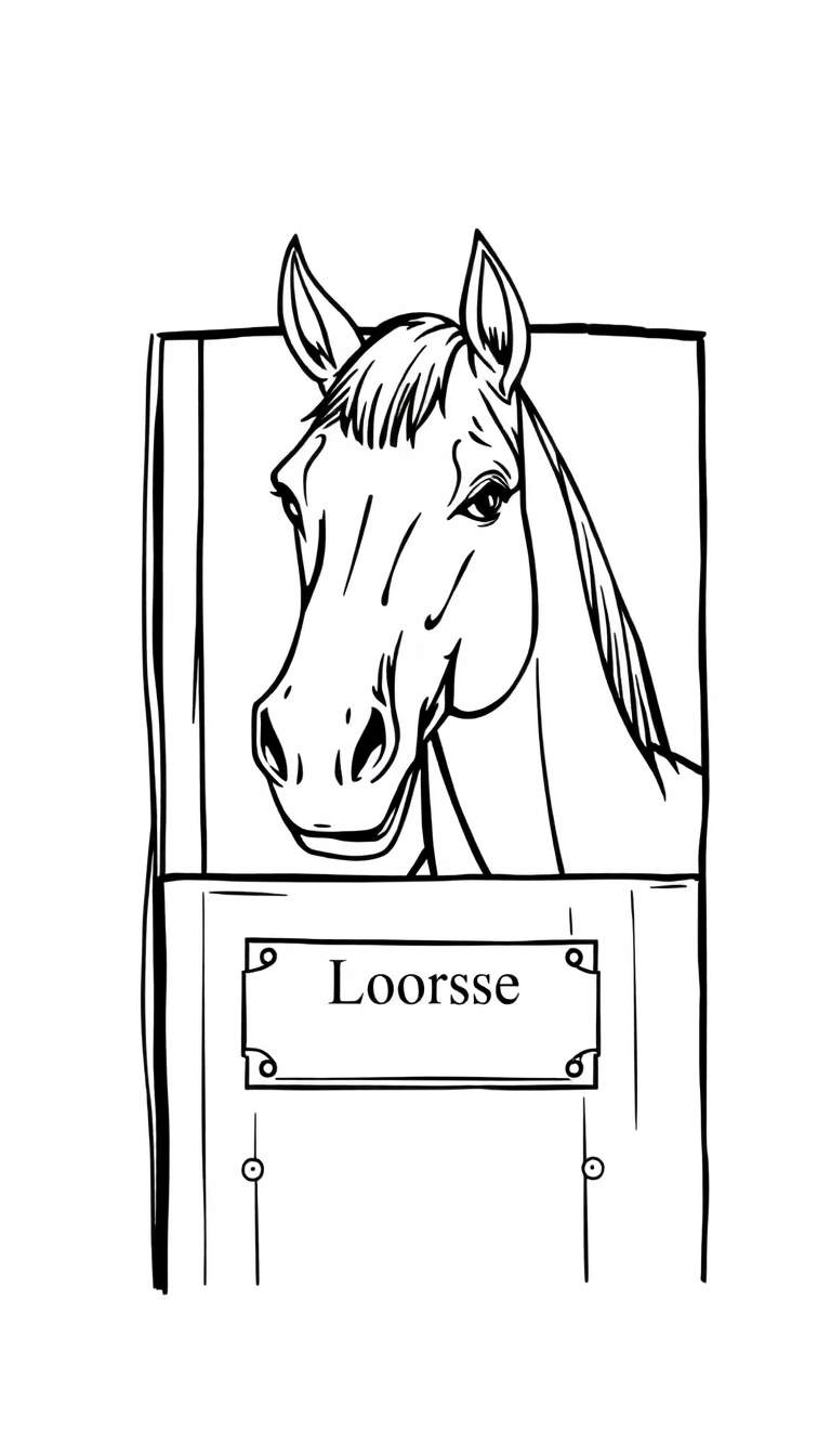 Kleurplaat van een paard genaamd Loorsse in een stal.