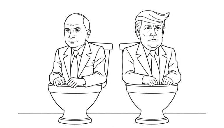 Kleurplaat van Poetin en Trump op het toilet