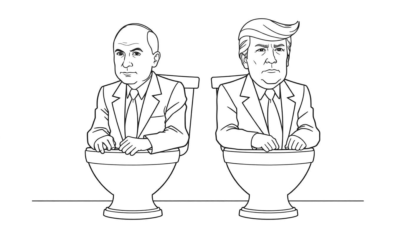 Kleurplaat van Poetin en Trump op het toilet