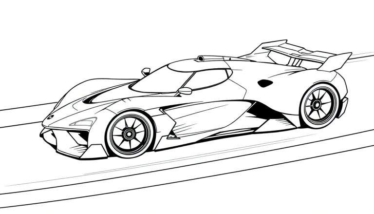 Kleurplaat van een snelle sportauto op een weg.