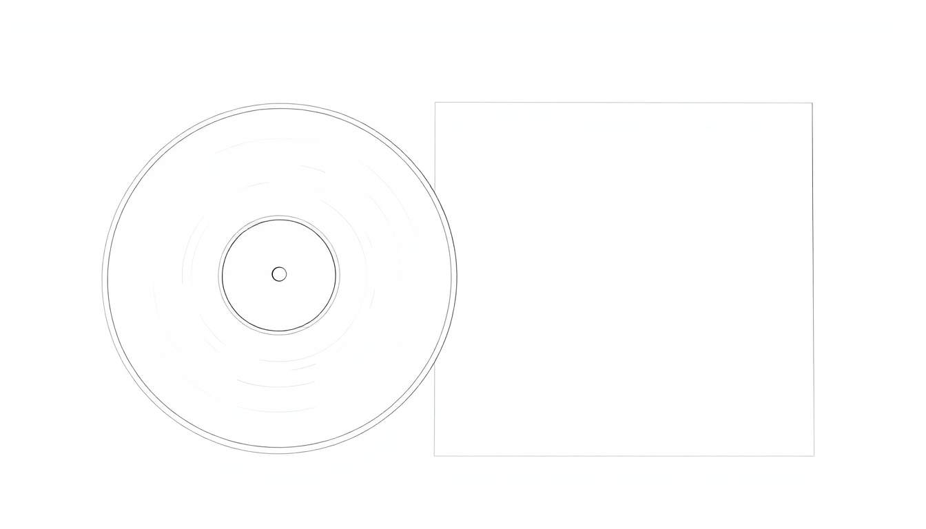 Kleurplaat van een witte vinylplaat en een lege hoes.