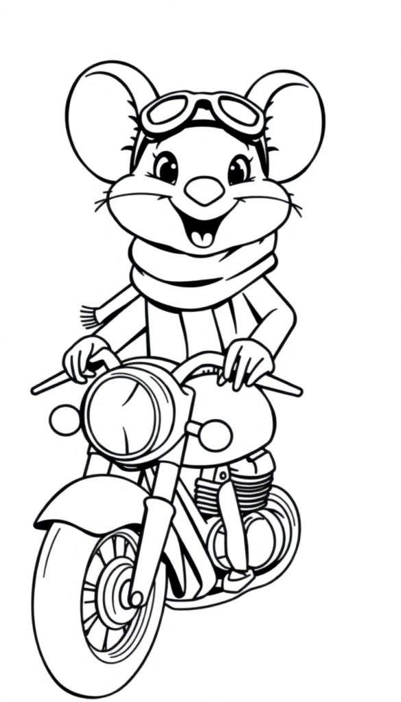 Muis op motor kleurplaat