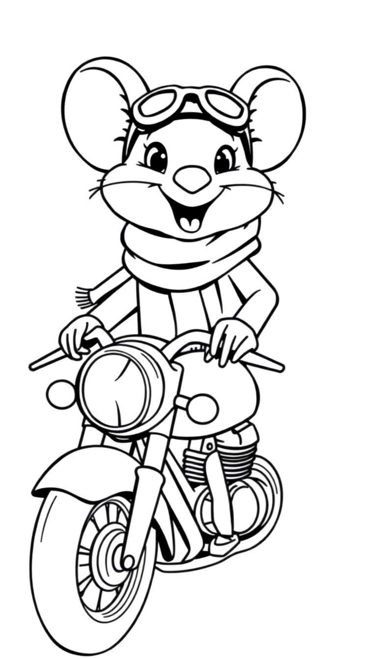 Muis op motor kleurplaat