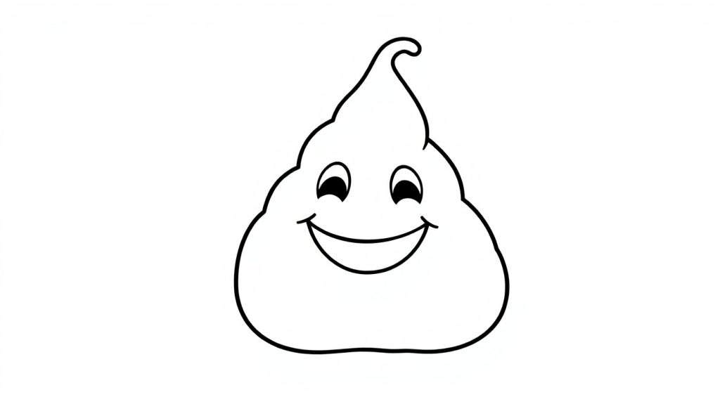 Een kleurplaat van een lachende drol emoji.