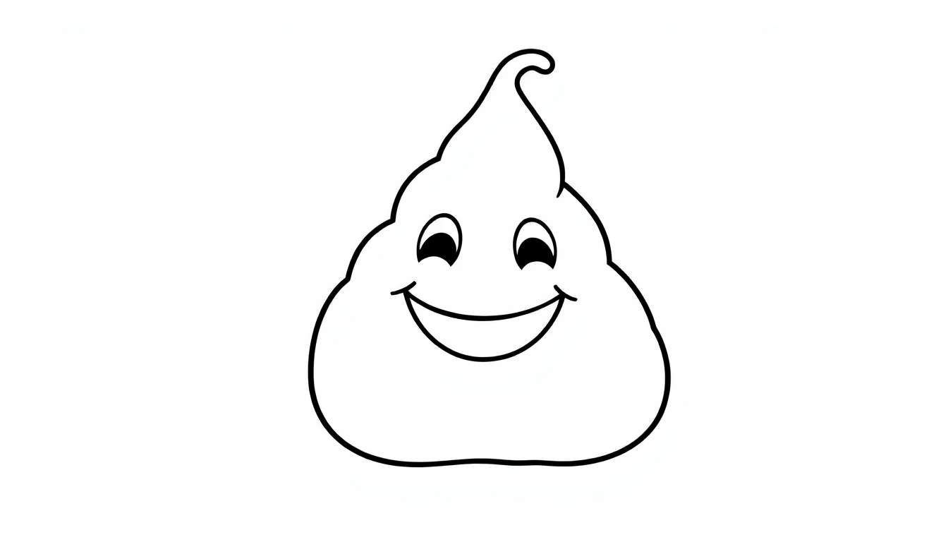 Een kleurplaat van een lachende drol emoji.