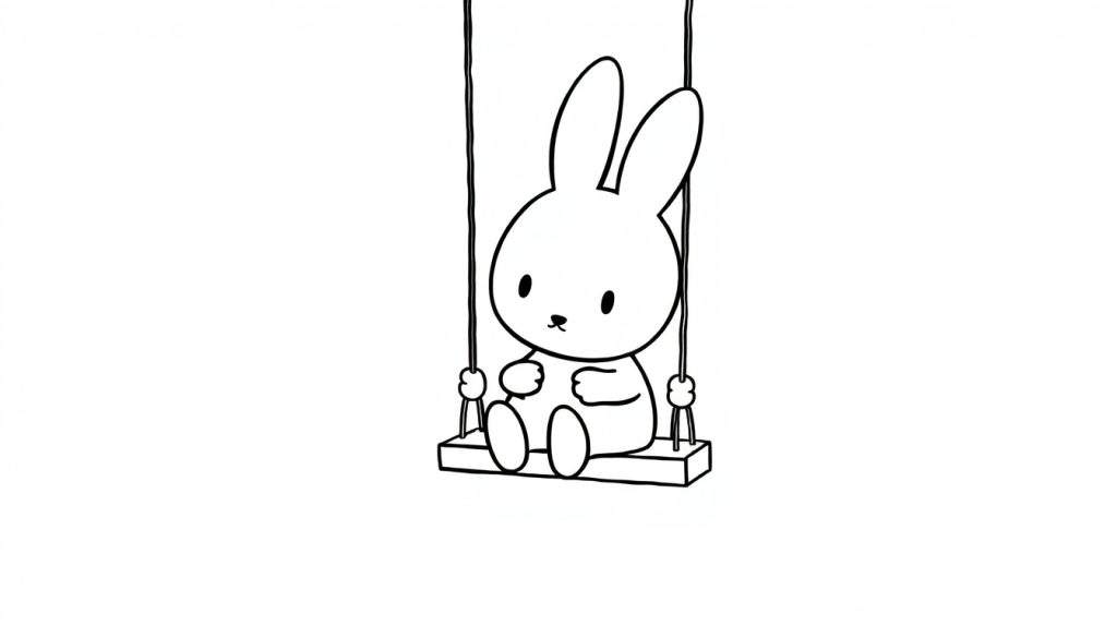 Kleurplaat van een schattig konijntje op een schommel.