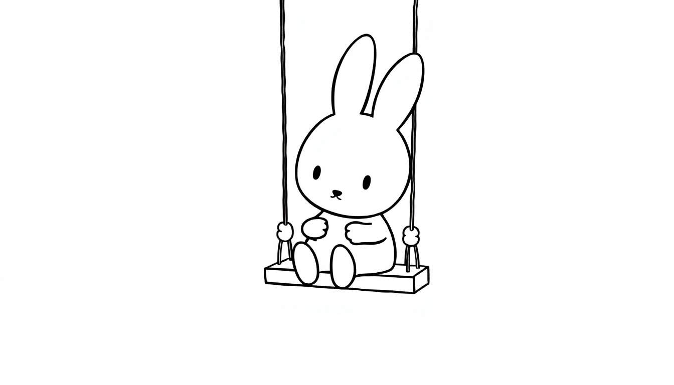 Kleurplaat van een schattig konijntje op een schommel.