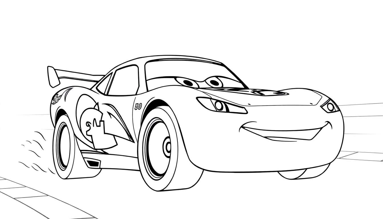 Kleurplaat van Lightning McQueen, de stoere raceauto.